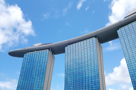 Singapore, Singapore- 14 October 2018: View of the Marina Bay Sands Hotel from Marina Bayのeditorial素材