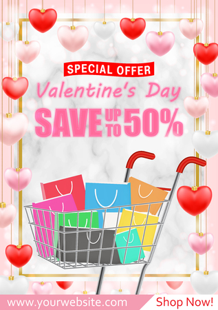 Valentines Day Shopping Sale greeting card bannerのイラスト素材