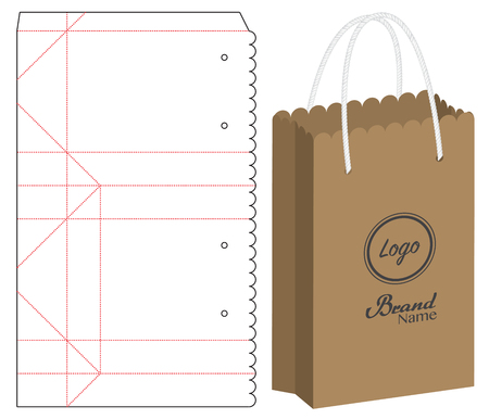 paper bag packaging die-cut and 3d bag mockupのイラスト素材