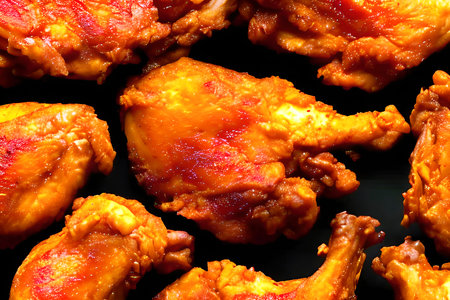 fried chicken wings on a black background, close-up, macroの素材