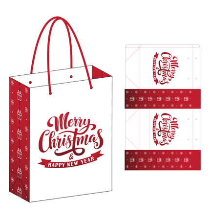 Christmas and New Year shopping bag. Merry Christmas lettering. Vector illustration.のイラスト素材