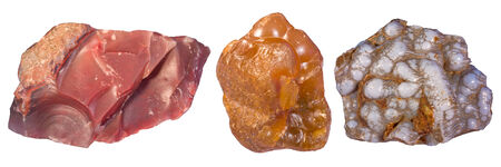 Chalcedony samples showing typical colors and habitの写真素材