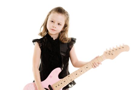 young girl playing guitarの写真素材