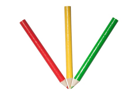 red yellow green pencils arranged in an arrow isolated on whiteの写真素材