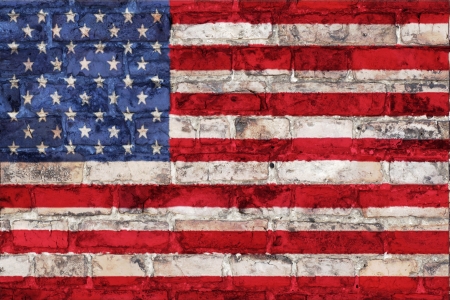flag of USA graphic on brick backgroundの写真素材