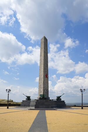 Obelisk of Glory atop Mount Mithridates sunny summer day. Kerch, Crimeaの写真素材