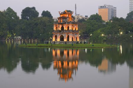 View of the temple of the turtles in the early evening twilight. Hanoi, Vietnamの写真素材