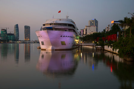DA NANG, VIETNAM - JANUARY 05, 2016: The ship is moored in port on the Han riverのeditorial素材