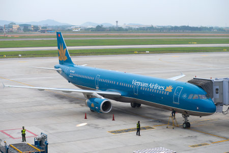HANOI, VIETNAM - JANUARY 12, 2016: Airbus A321 VN-A602 with Vietnam Airlines for the service. Noi Bai airportのeditorial素材