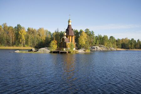 The river Vuoksi and the Church of St. Andrew october afternoon. Leningrad region, Russiaの写真素材