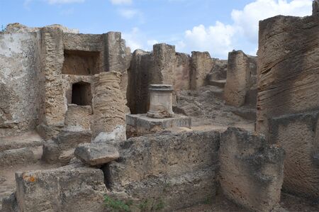 A fragment of a destroyed ancient tombs in the Valley of the kings. Paphos, Cyprusの写真素材