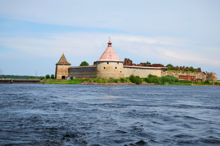 The fortress Oreshek closing the waterway of the Neva river. Leningrad region, Russiaのeditorial素材