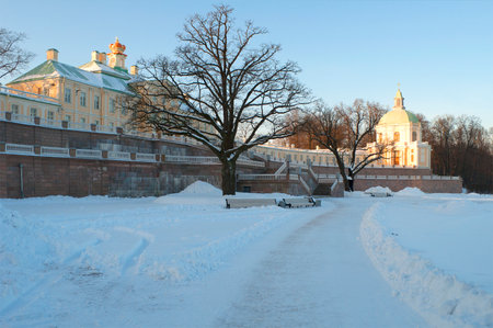The big Menshikovsky Palace in the december twilight. Oranienbaumのeditorial素材