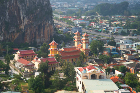 DA NANG, VIETNAM - JANUARY 05, 2016: A view of a Buddhist temple Thanh That Trung Son in the Marble Mountainsのeditorial素材