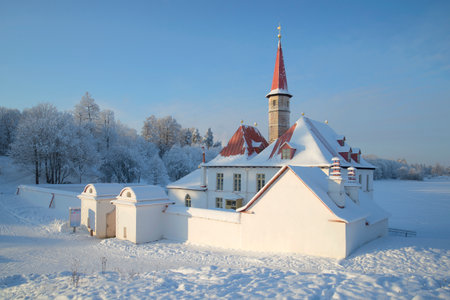GATCHINA, RUSSIA - JANUARY 22, 2016: Priory Palace frosty january dayのeditorial素材