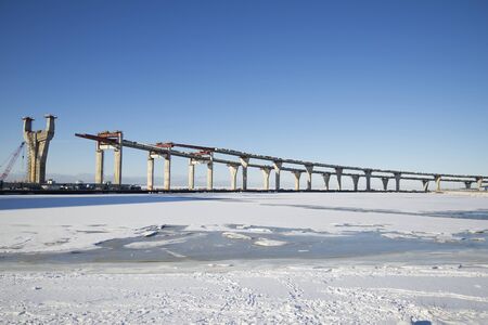 The construction of the Central section of the Western high-speed diameter in the Gulf of Finland. Saint-Petersburg, Russiaの写真素材