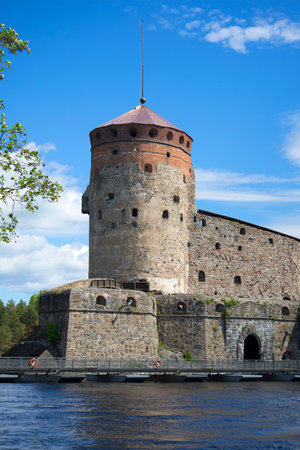 The bell tower of the fortress Olavinlinna sunny june day. Savonlinna, Finlandのeditorial素材