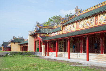 Gallery of the Palace of the forbidden Imperial city. Hue, Vietnamのeditorial素材