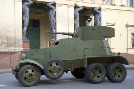 SAINT PETERSBURG, RUSSIA - MAY 05, 2015: Soviet armored car 30-ies BA-3 on the background of the New Hermitageのeditorial素材