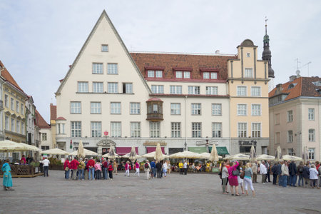 TALLINN, ESTONIA - JUNE 07, 2014: Cloudy day of the Town hall squareのeditorial素材