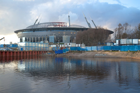 SAINT-PETERSBURG, RUSSIA - APRIL 23, 2016: View of a new stadium "Zenit-Arena" on Krestovsky Islandのeditorial素材