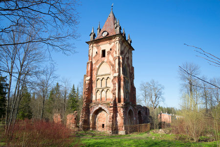The Chapelle pavilion in the Alexander Park, sunny may afternoon. Tsarskoye Selo, Russiaのeditorial素材