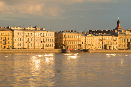SAINT PETERSBURG, RUSSIA - APRIL 23, 2016: View of the promenade des Anglais, april eveningのeditorial素材