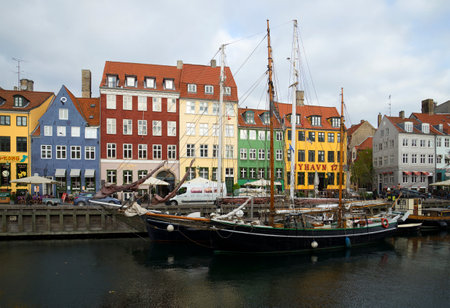 COPENHAGEN, DENMARK - NOVEMBER 03, 2014: Two schooners moored at embankment channel Nyhavn....
