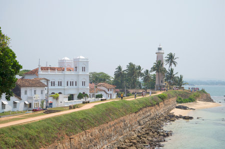 GALLE, SRI LANKA - MARCH 22, 2015: View of the building of the mosque and the lighthouse. Main landmark of the city Galle, Sri Lankaのeditorial素材