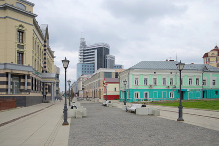 KAZAN, RUSSIA - MAY 03, 2016: Tourist Petersburg street, overcast autumn day. Tatarstanのeditorial素材