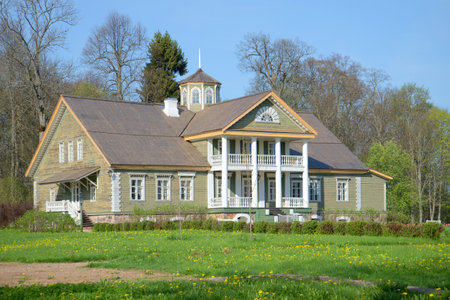 PSKOV REGION, RUSSIA - MAY 08, 2016: House PA Hannibal at the Petrovsky, a sunny day in may. Pushkin mountains, Russiaのeditorial素材