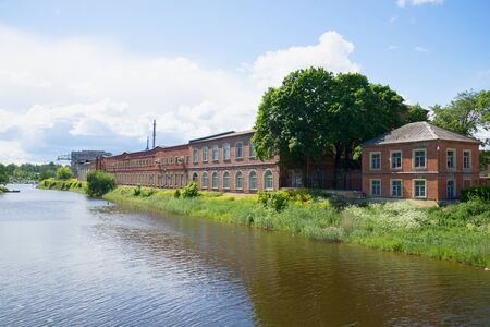 The view on the old corps Nevsky shipyard from the river Lamanca. Shlisselburgの写真素材