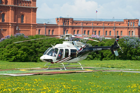 SAINT PETERSBURG, RUSSIA - MAY 22, 2016: Helicopter Bell 407GX (RA-01605) on the landing site at the Peter and Paul Fortressのeditorial素材