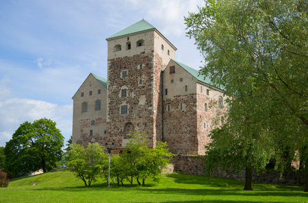 The view on the ancient castle Abo on a sunny june day. Turku, Finlandのeditorial素材