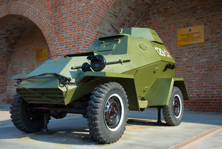 NIZHNY NOVGOROD, RUSSIA - AUGUST 27, 2015: Soviet armored car BA-64. Exposition of military equipment in Nizhny Novgorod Kremlin. Historical landmarkのeditorial素材