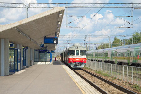 KOUVOLA, FINLAND - AUGUST 20, 2016: Passenger electrometric commuter at the platform of the station...