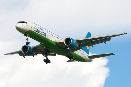 SAINT PETERSBURG, RUSSIA - AUGUST 24, 2014: Boeing 757 (US-75701) of the company Uzbekistan Airways...