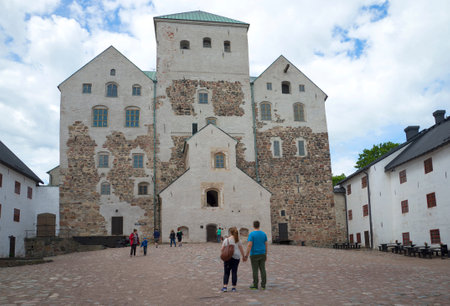 TURKU, FINLAND - JUNE 13, 2015: A view of the courtyard of the castle of Abo. The historical landmark of the city Turku, Finlandのeditorial素材