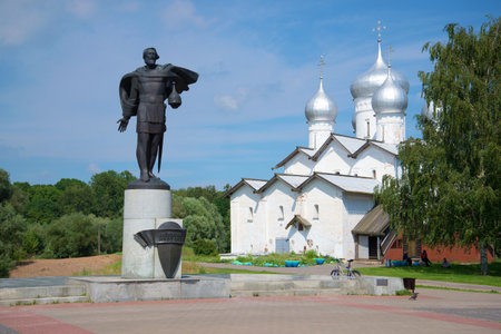 VELIKY NOVGOROD, RUSSIA - JULY 02, 2016: Alexander Nevsky and Borisoglebsk church in the July afternoonのeditorial素材