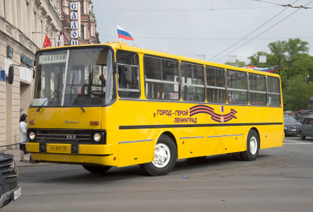 SAINT PETERSBURG, RUSSIA - MAY 24, 2015: The bus "Ikarus-260.01" on the parade of vintage transport in Saint-Petersburgのeditorial素材