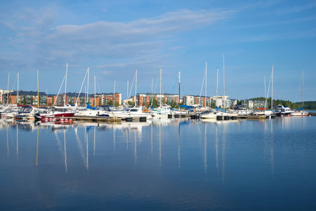 LAPPEENRANTA, FINLAND - AUGUST 21, 2016: Saimaa lakes and city of Lappeenranta in the early August morningのeditorial素材