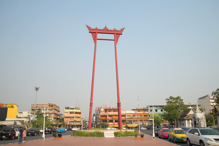 BANGKOK, THAILAND - JANUARY 21, 2014: Giant ceremonial swing Sao Ching Cha in the town squareのeditorial素材