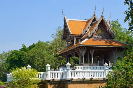 The ancient Buddhist temple in the city park Santi Chuai Prakan. Bangkok, Thailandの写真素材