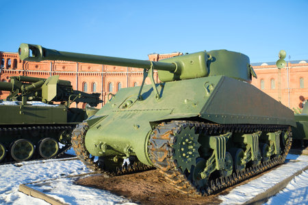 SAINT PETERSBURG, RUSSIA - JANUARY 20, 2017: American tank M4A2 "Sherman" in the Artillery Museum, January dayのeditorial素材