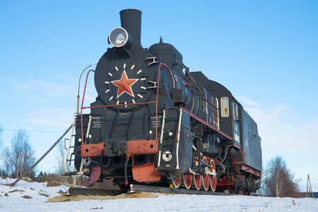SORTAVALA, RUSSIA - FEBRUARY 18, 2017: Russian and Soviet steam locomotive Er-788-81 - a monument at...