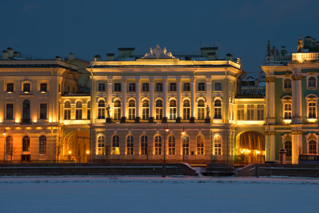The old building of the Small Hermitage in night illumination in the February eveningのeditorial素材