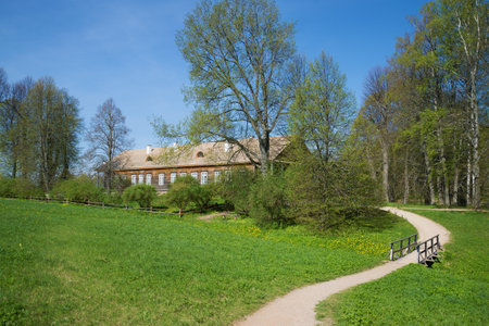 PUSHKINSKIYE GORY, RUSSIA - MAY 08, 2016: Sunny May day in Trigorskoye's estate. Memorial estate "Mikhaylovskoye"のeditorial素材