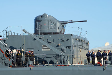 SAINT PETERSBURG, RUSSIA - MAY 09, 2015: Nose turret with gun BDK "Korolev"のeditorial素材