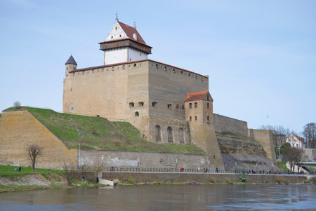 View of the Herman's castle. April day. Narva, Estoniaのeditorial素材