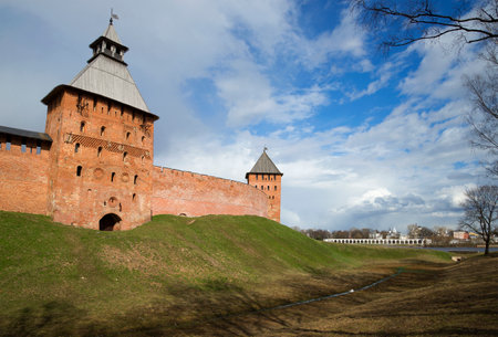 April near the Kremlin in Veliky Novgorod, Russiaのeditorial素材